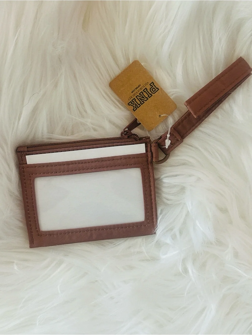 Pink By Victoria's Secret  Brown Wristlet Card Holder with Red Accent Stripes